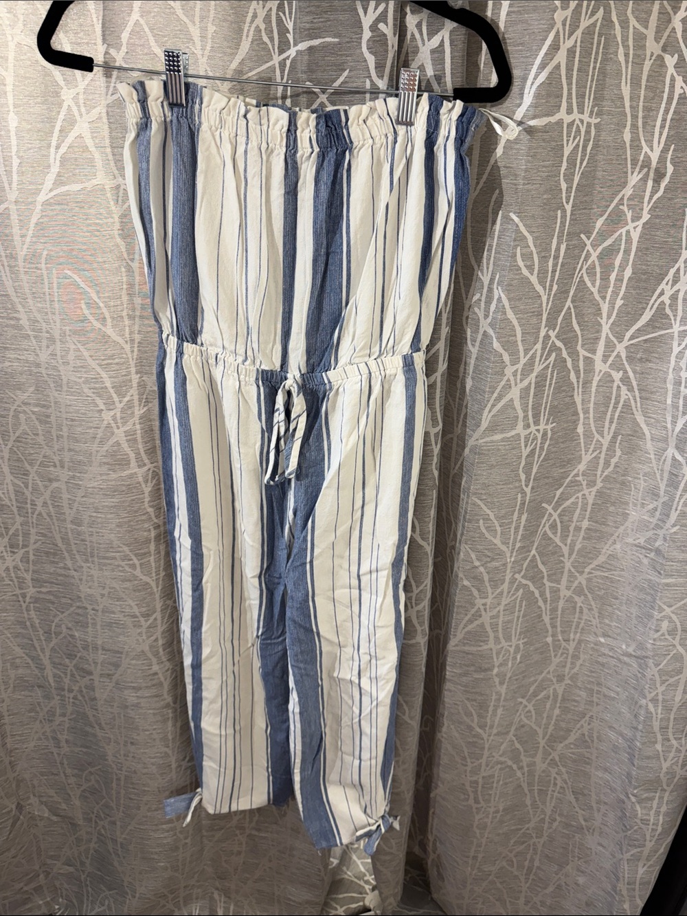 La Hearts Striped Blue & White Strapless Jumpsuit